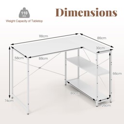 COSTWAY L-shaped Computer Desk Reversible Corner Desk White