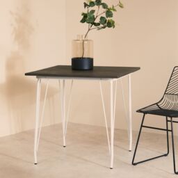 Orsina Large White Metal and Elm Wood Table, Versatile Square Table, Sturdy Outdoor Dining Table for Lawn, Patio