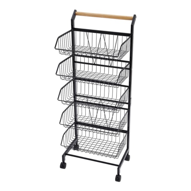 Living and Home 5-Tier Kitchen Organizer Trolley with Removable Basket Black 5 Tier