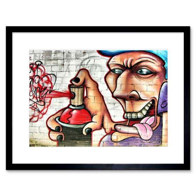 "Graffiti Tagger Spray Can Street Art 9x7"" Black Framed Wall Art Print"