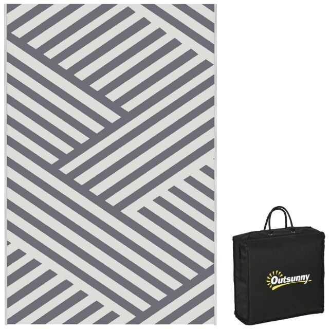 Outsunny Reversible Waterproof Outdoor Rug W/ Carry Bag, 182 x 274cm, Grey