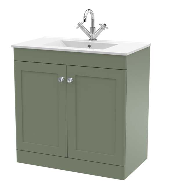 Balterley Swynnerton Traditional 2 Door Floor Standing Vanity Unit with Basin, Satin Green, 800mm