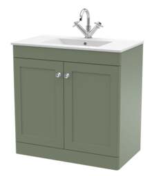 Balterley Swynnerton Traditional 2 Door Floor Standing Vanity Unit with Basin, Satin Green, 800mm