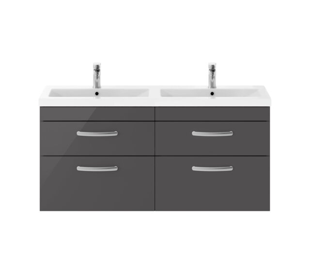 Balterley Millwich Contemporary 4 Drawer Wall Hung Vanity Unit with Basin, Gloss Grey, 1200mm