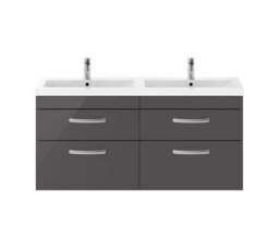 Balterley Millwich Contemporary 4 Drawer Wall Hung Vanity Unit with Basin, Gloss Grey, 1200mm