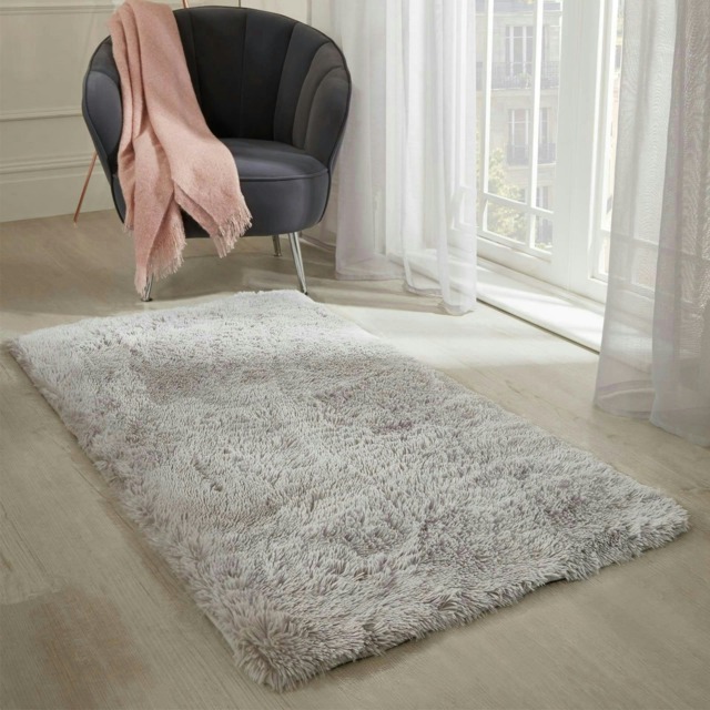 OHS Fluffy Rug Anti-Slip Plain Shaggy Floor Mat, 160x230cm - Silver