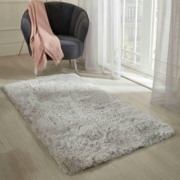 OHS Fluffy Rug Anti-Slip Plain Shaggy Floor Mat, 160x230cm - Silver