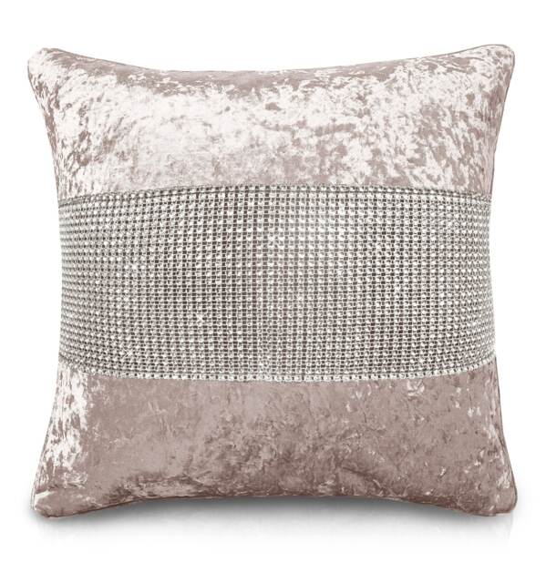 Luxury Crushed Velvet Diamonte Detail Cushion - 43cm x 43cm Pink Blush Pink