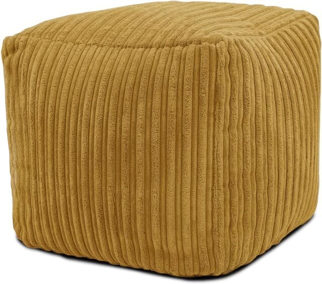Jumbo Cord Footstool Pouffe, Mustard Corduroy Ottoman Bean Bags 40cm x 40cm