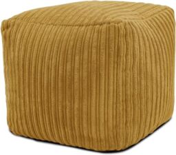 Jumbo Cord Footstool Pouffe, Mustard Corduroy Ottoman Bean Bags 40cm x 40cm