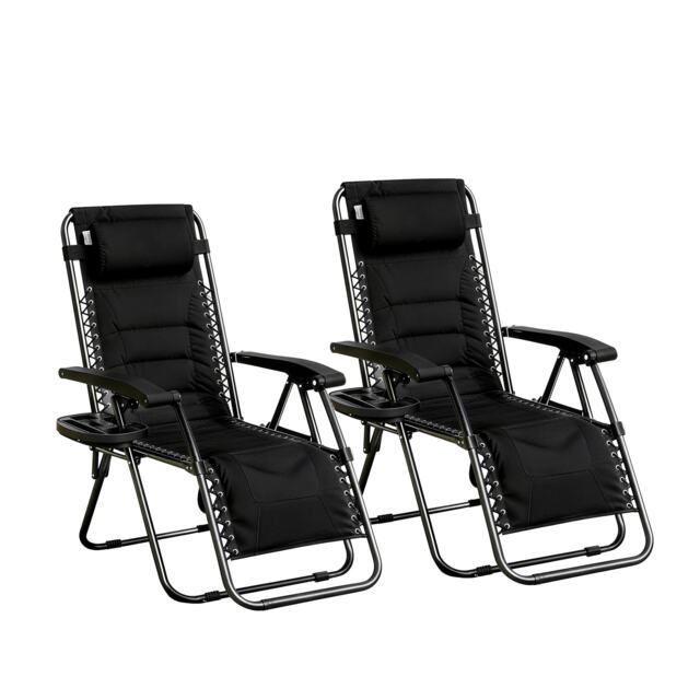 Set of 2 Zero Gravity Reclining Padded Garden Chair Sun Lounger Recliner