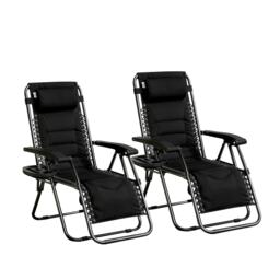 MCC Direct Set of 2 Zero Gravity Recliner Garden Chair Reclining Sun Loungers Padded Oxford Fabric