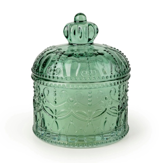 Round Embossed Candle Jar Chengdu Green