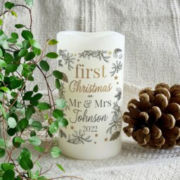 Personalised First Christmas LED Candle Cream