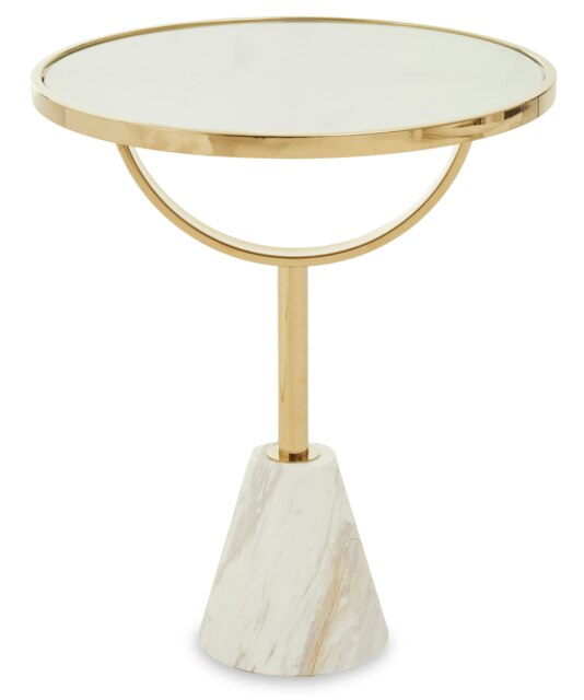 Oria White Glass White Marble Base Side Table White
