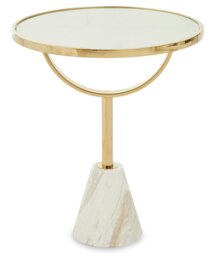 Oria White Glass White Marble Base Side Table White