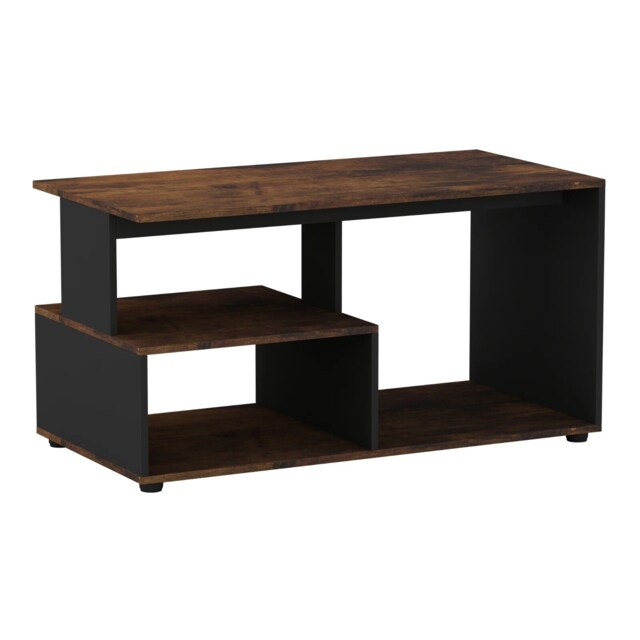 Shelby Abstract Wooden Side Coffee Table With Storage Shelves TV Stand 160cm Black Rustic Brown/Black