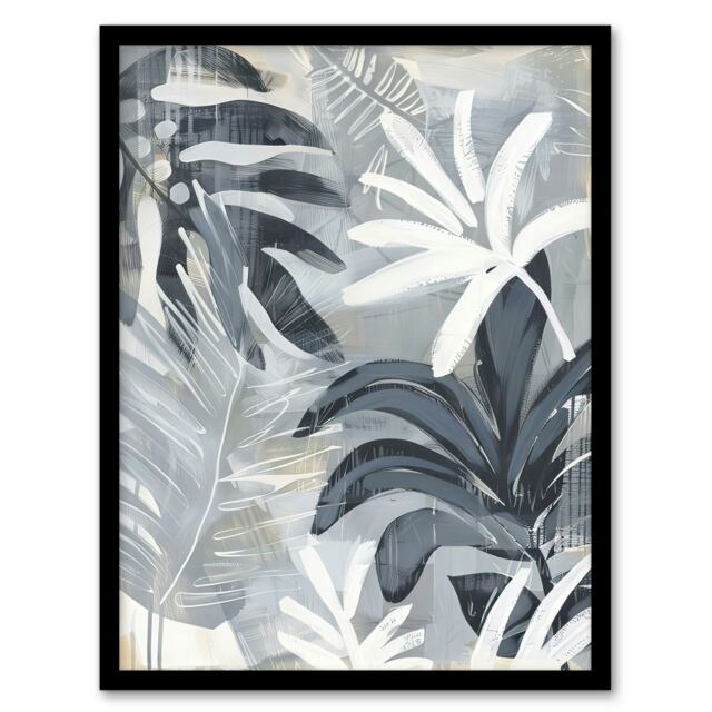 Abstract Monstera Plant Lover Leaves Living Room Black Framed Wall Art Print A4