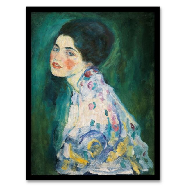Gustav Klimt Framed Wall Art Print Portrait of a Lady in Floral Dress Home Décor