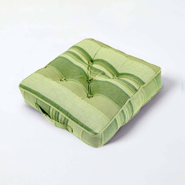 Homescapes Morocco Striped Cotton Floor Cushion Green Green 40 x 40 cm
