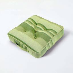 Homescapes Morocco Striped Cotton Floor Cushion Green Green 40 x 40 cm
