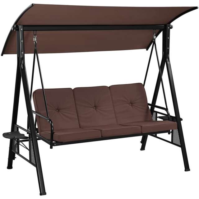 Yaheetech 3-Seat Deluxe Outdoor Patio Porch Swing--Dark Brown Brown Dark Brown 199 cm L ×112 cm W × 174.5 cm H 1