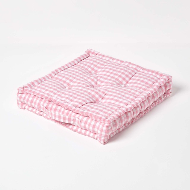 Homescapes Cotton Gingham Check Pink Floor Cushion - 50 x 50 cm Pink 50 x 50 cm