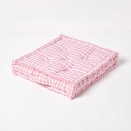 Homescapes Cotton Gingham Check Pink Floor Cushion - 50 x 50 cm Pink 50 x 50 cm
