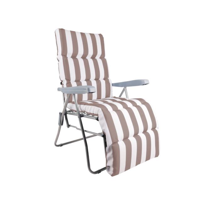 Groundlevel Garden Lounge Recliner Chair with Striped Cushion Cream Natural