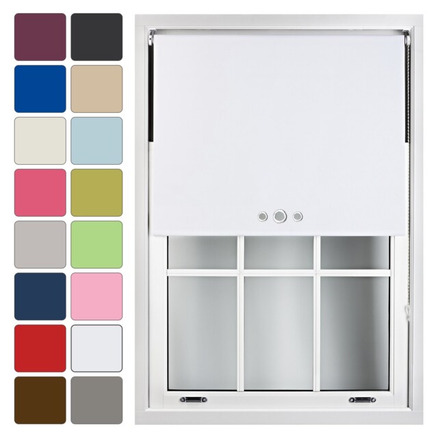 FURNISHED Blackout Roller Blinds with Triple Round Eyelets Cut to Size Easy Fit Window Shade White White (W) 90cm x (L) 210cm