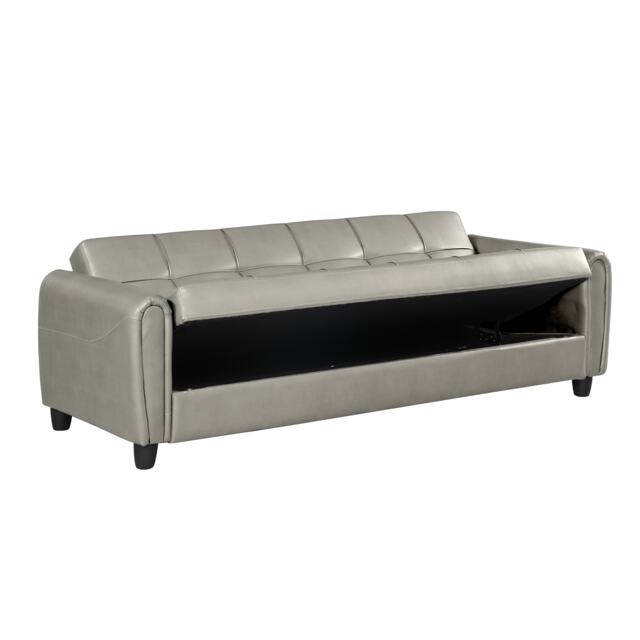 Harper 3 Seater PU Leather Click Clack Sofa Bed with Hidden Storage - Grey Grey Slate Grey 1