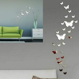 Mirror Stickers, Butterfly Wall Stickers 30pcs, Acrylic 3D Silver Mirror Decals for Living Room, Bedroom, Office & Home Decor