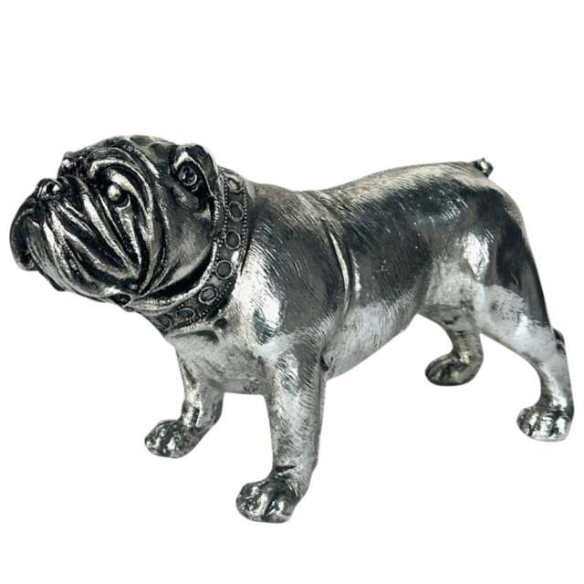 Silver Effect English Bulldog Dog Figurine Home Decoration