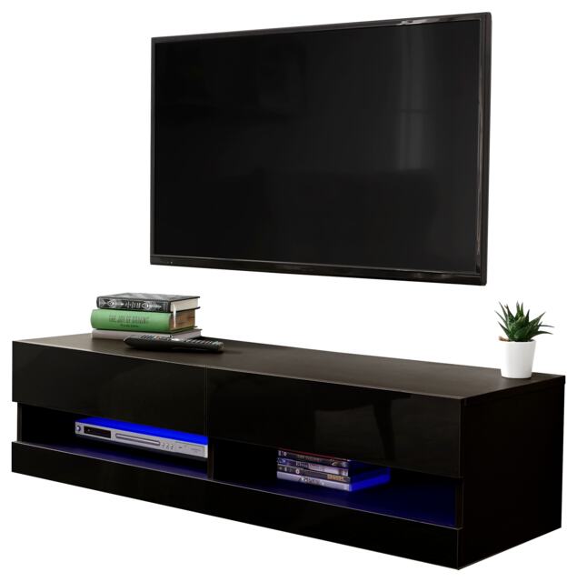 Galicia Wall TV Unit with LED Black Black