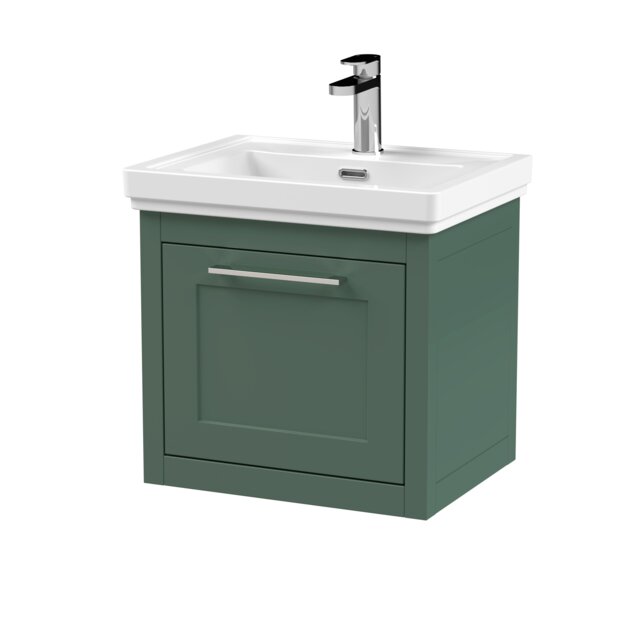 Balterley Traditional Bathroom Wall Hung 1 Drawer Vanity Unit and 1 Tap Hole Fireclay Basin Green Forest Green