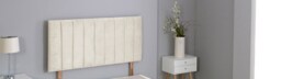 "Cream Plush Velvet 9 Panel Headboard Cream 5FT King 26""inch Headboard"