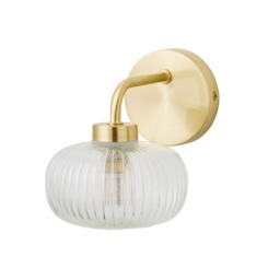 ValueLights Amaia Pair Gold IP44 Clear Ribbed Glass Wall Lights Gold