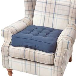 "Homescapes Navy Blue Cotton Armchair Booster Cushion Blue Navy blue 50cm x 50cm x 10cm (20"" x 20"" x 4"")"