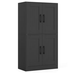 COSTWAY Pantry Cabinet Floor Storage Cabinet with Doors Black