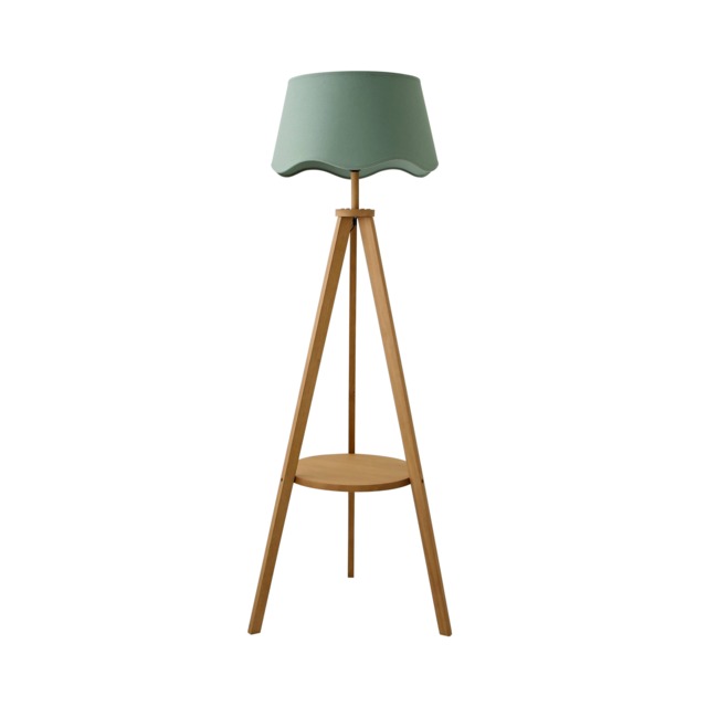 ValueLights Morrigan Mid Wood Floor Lamp Sage Green Scallop Shade Green