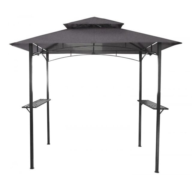 Charles Bentley 8 x 5Ft Steel Grill Gazebo Outdoor Tent Shelter - Cream and Grey