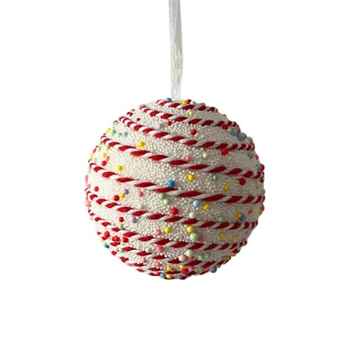 Candy Cane Striped Ball with Colourful Balls Hanging Christmas Decoration 8cm