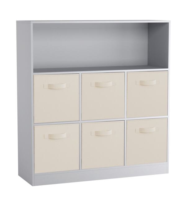 Wide 7-Cube Bookcase With Drawers Grey Grey & Cream 1