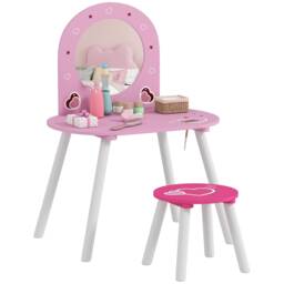 AIYAPLAY Kids Dressing Table with Mirror and Stool, Girls Vanity Set, Pink