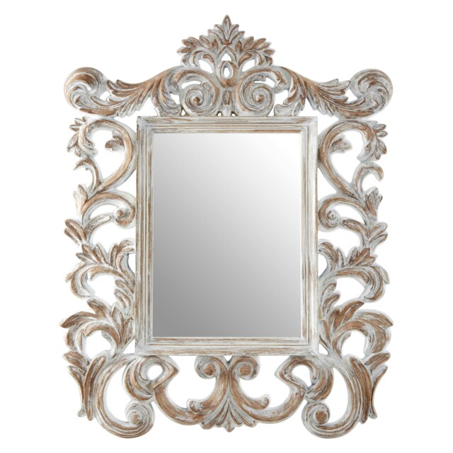 Antique Grey Fleur-De-Lis Wall Mirror,Weathered Hanging Mirror With Bevelled Frame,Perfect for Gifting Grey