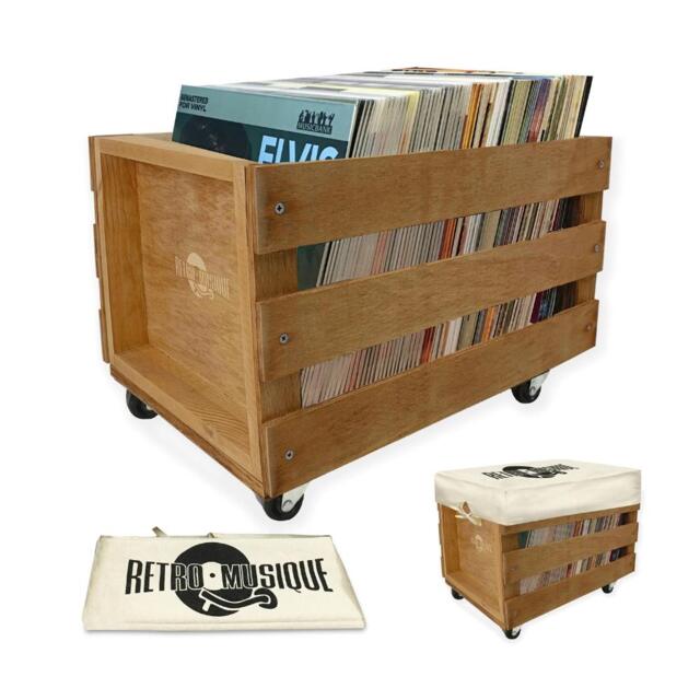 12 inch Wooden LP Crate with Wheels & Cloth Cover, Teak