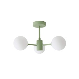 ValueLights Marlow Sage Green Opaque Glass Globe 3 Arm Ceiling Light Green