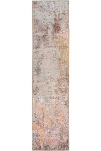 KUKOON Pastel Multicolour Distressed Abstract Non Slip Washable Low Pile Runner Rug 60cm x 240cm