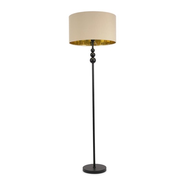 ValueLights Marissa Beige and Gold Shade with Black Stacked Ball Floor Lamp and Bulb