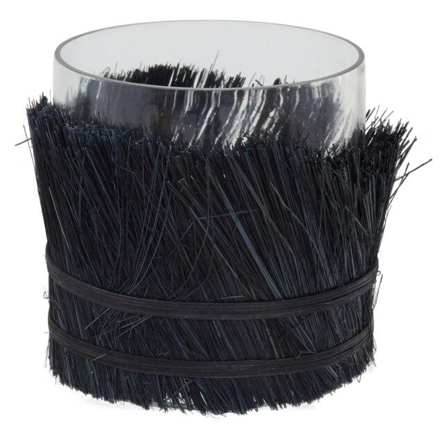 Orsina Modern Black Candle Holder, Coastal Styled Small Candle Holder, Natural Black and Round Glass Candle Holder